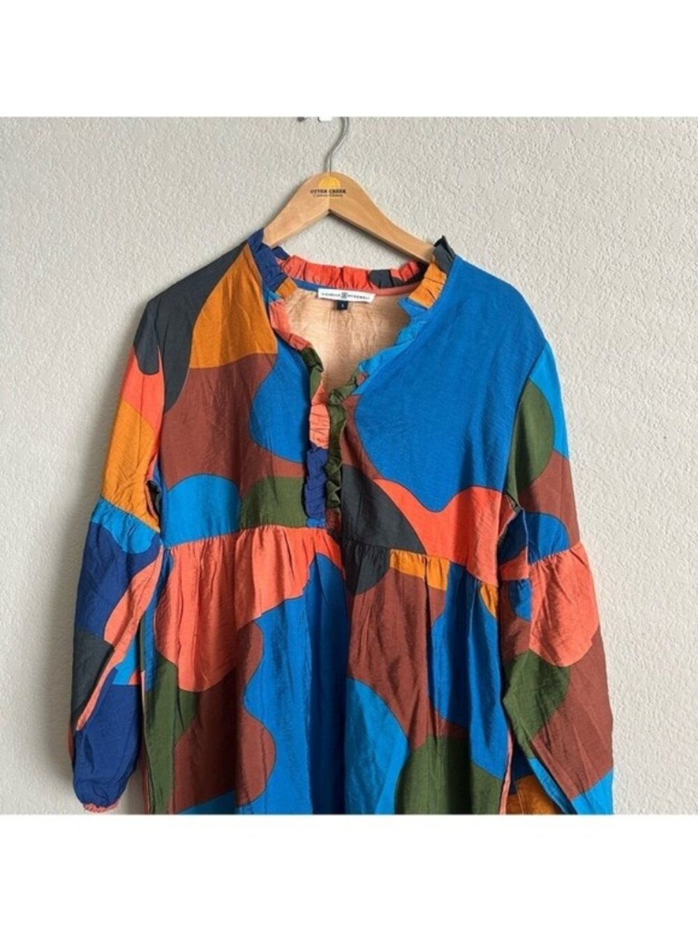 MICHELLE MCDOWELL Geometry Multicolored Balloon Sleeves Dress Size Small - Picture 7 of 16
